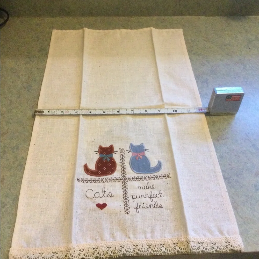 NWOT Cats Make Purrfect Friends Linen Hand Towels